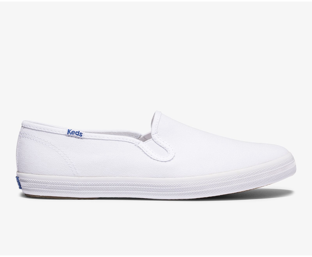 Slip On Γυναικεια - Keds Champion Slip On Organic Cotton Καμβας - Λευκα - VDZWH7598